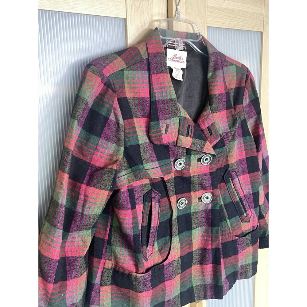 Smiths American Womens Sz S Red Black Plaid‎ Jacket Coat Christmas Casual - Picture 2 of 5